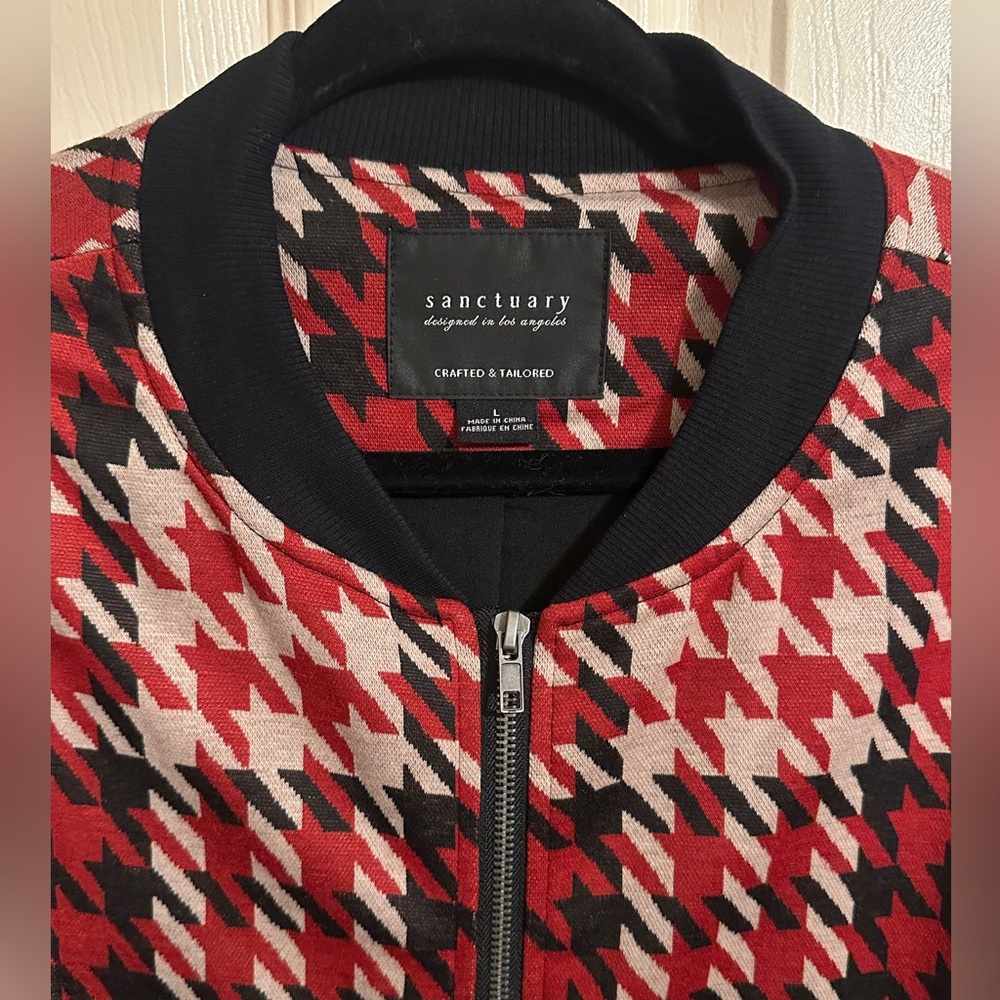 Sanctuary City Topper Houndstooth Pattern Full Zip Coat Red, Tan & Black, XL - Picture 3 of 7